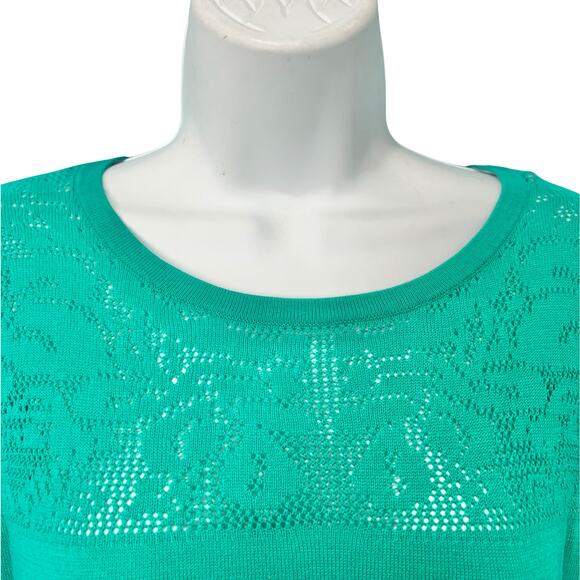 H&M Teal Lace Detail Yoke 3/4 Sleeve Knit Top Light Sweater size M Cotton Blend - Picture 9 of 9